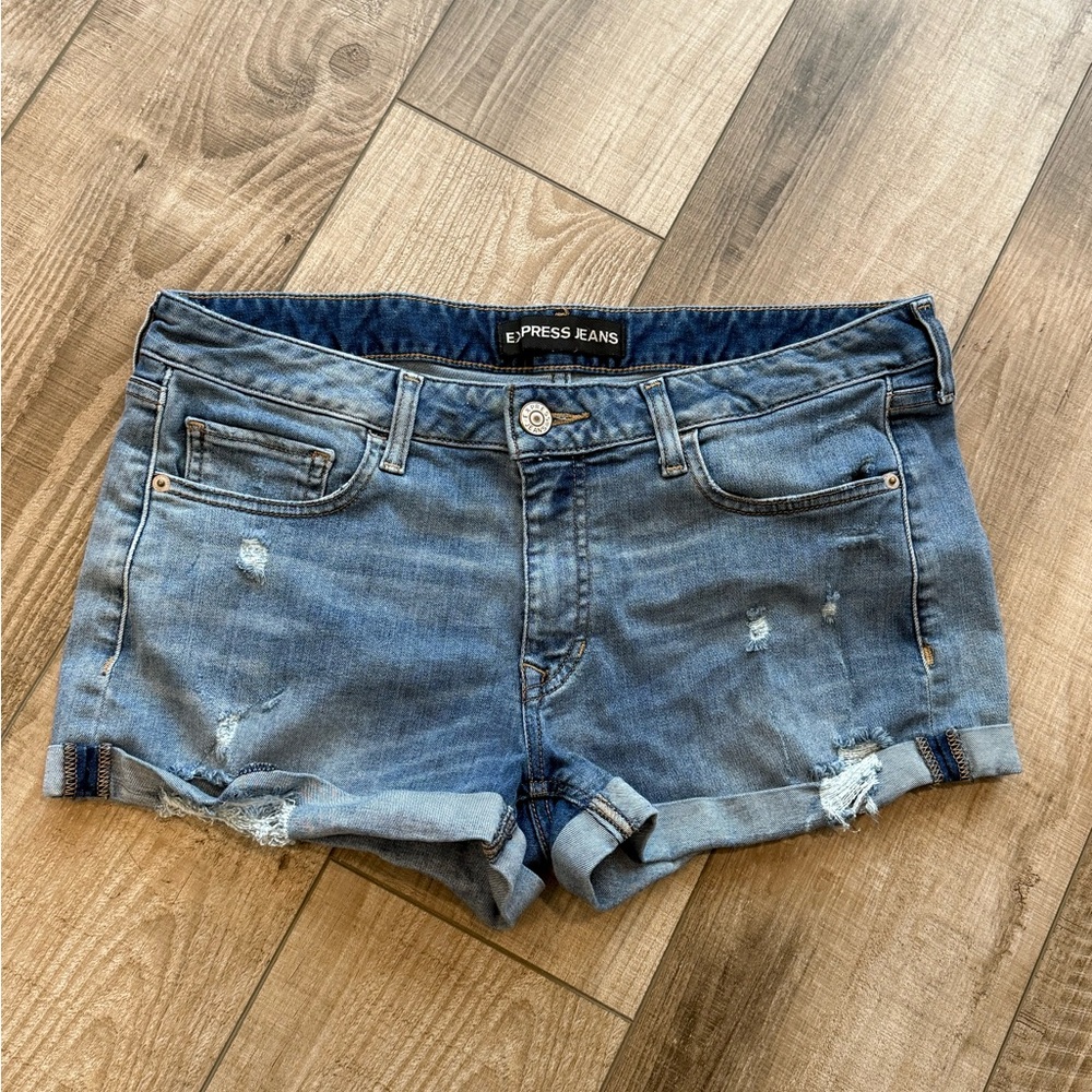 Express Blue Jean Shorts Distressed Cut-Off Style
